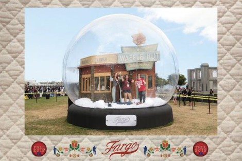 That's some of the Nerdophiles staff with Lindsey of When Nerds Attack inside the Fargo snowglobe!