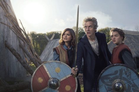 The Doctor, Clara, and Ashildr are ready to fight, but the rest of the Vikings need a little work [Source: BBC WORLDWIDE LIMITED]