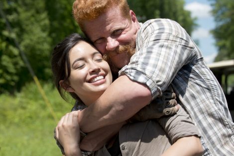 Michael Cudlitz and Christian Serratos - The Walking Dead _ Season 6, Episode 1 _ BTS - Photo Credit: Gene Page/AMC